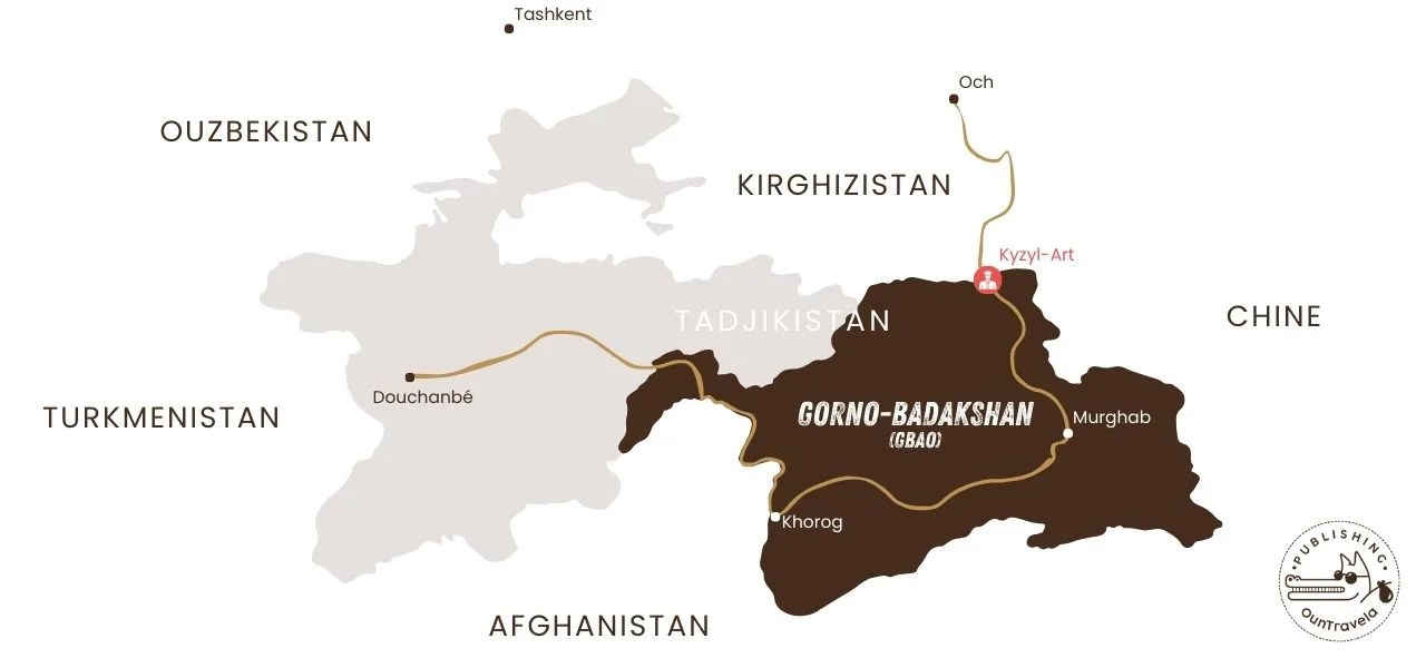 Carte de la région du Gorno-Badakhshan (GBAO) et de la route du Pamir au Tadjikistan